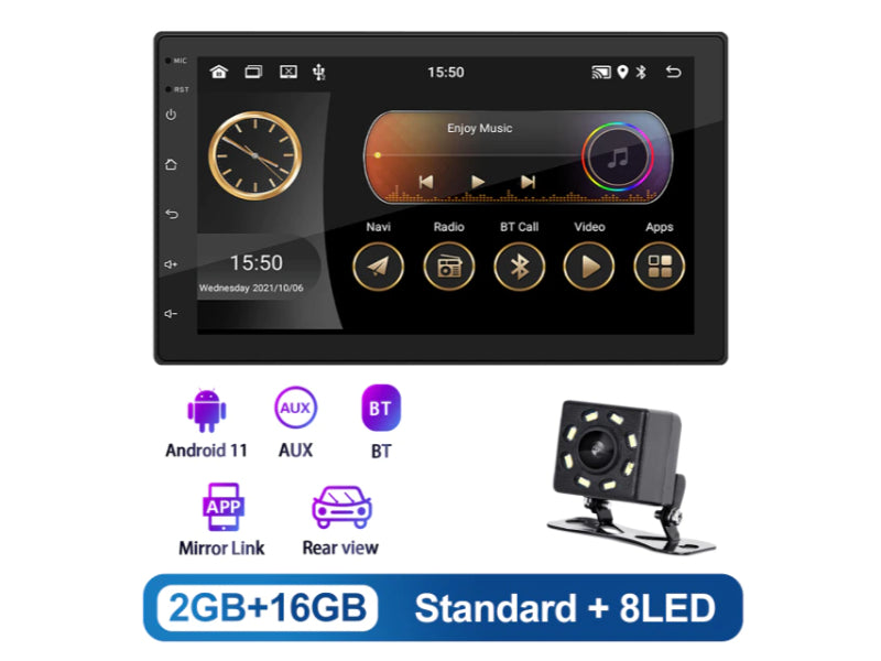 Car Stereo 2 Din Android 11, FM Radio Mirror link Universal Multimedia Video Player, GPS, Bluetooth WIFI Player,  AUX , Auto Stereo 7 inch  Screen - ESSGOO