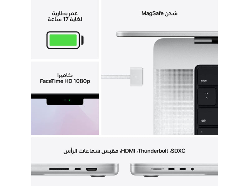 Apple MacBook Pro 14" M1 Chip 16GB + 1TB ( Arabic-English Keyboard ) MKGT3AB - Silver