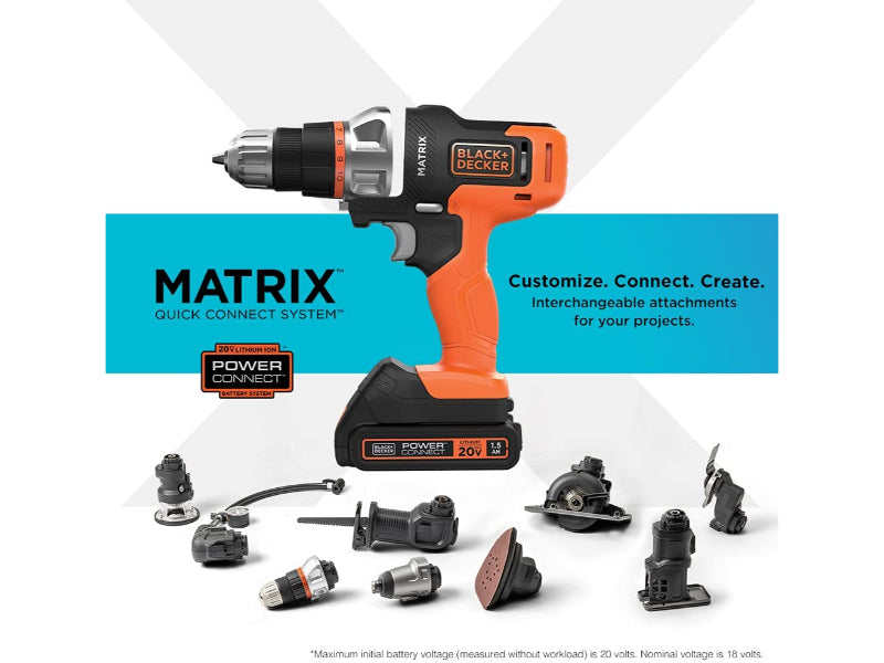 BLACK & DECKER 20V MAX MATRIX Cordless Drill Combo Kit with Case, 6-Tool (BDCDMT1206KITC)