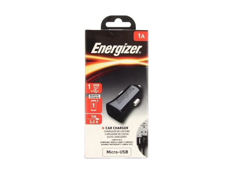 Energizer Car Charger 1A + Micro USB Cable-DCA1ACMC3-Black