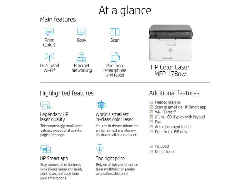 HP Color Laser MFP 178nw Printer - 4ZB96A