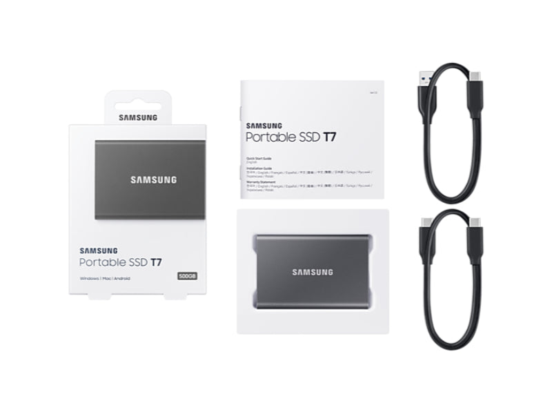 Samsung T7 Portable SSD -500GB -USB 3.2 Gen.2 External SSD Titanium Grey-MU-PC500T/WW